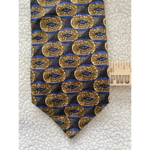 HAROLD POWELL 100% Silk Tie Yellow With Blue Eye 57 Inch  Handmade In Italy - Picture 1 of 2